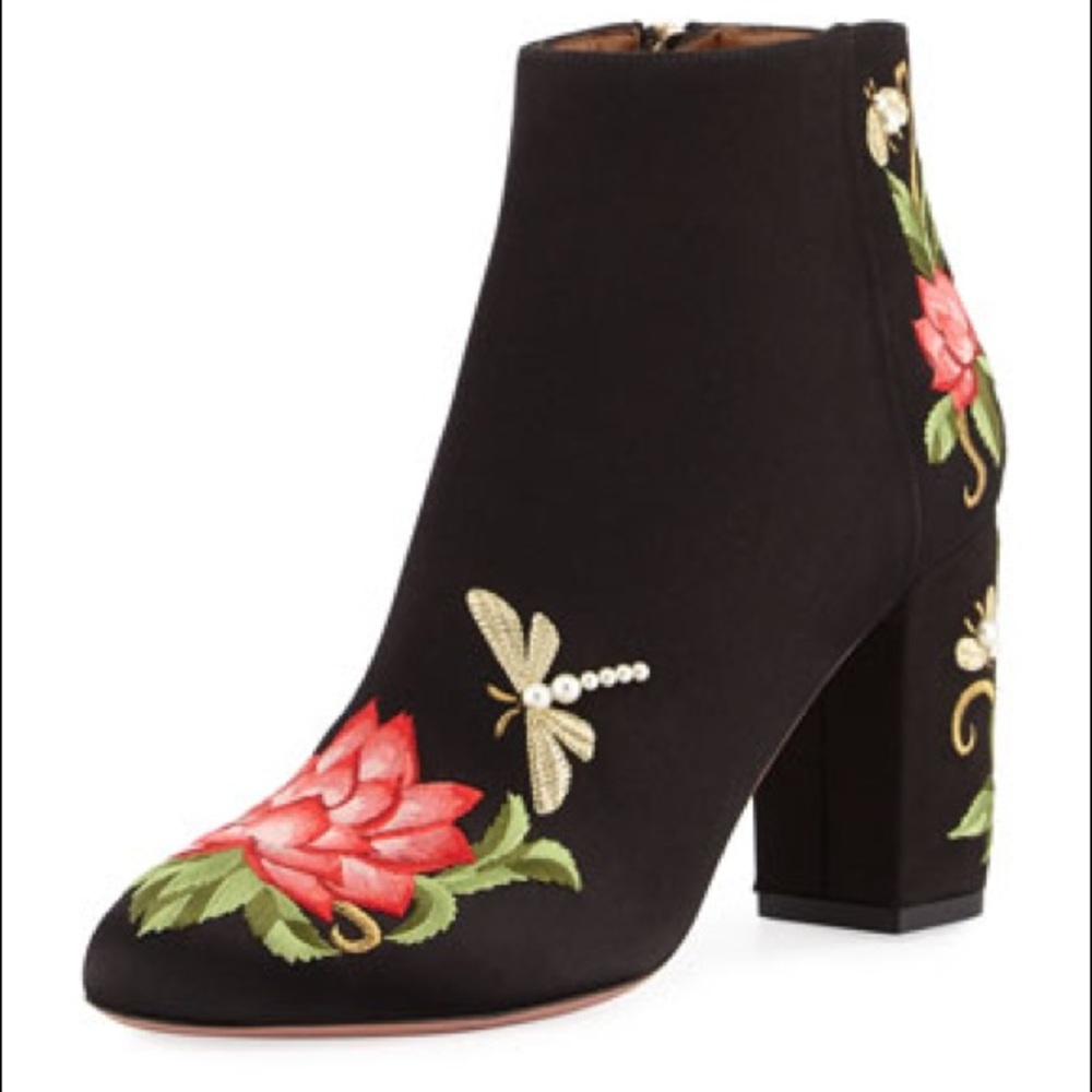 Aquazzura Black Satin Lotus Booties Size 6